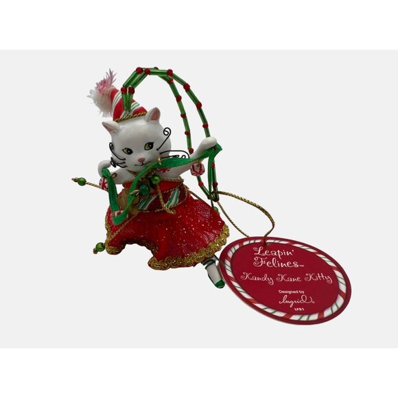 Leapin' Felines Kandy Kane Kitty Holiday Ornament Designed By Ingrid 3" - Picture 1 of 5